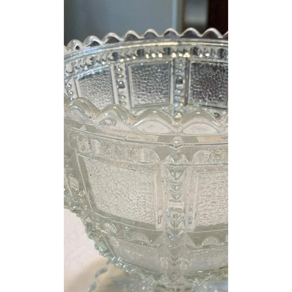 Vintage Clear Pressed Glass Footed Sugar Dish Scalloped Rim Double Handled EAPG